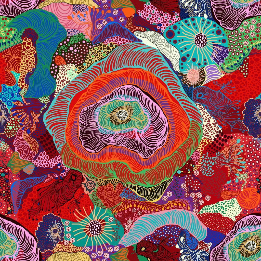 Deep Ocean Floral Print On Korean Satin-KSPB129