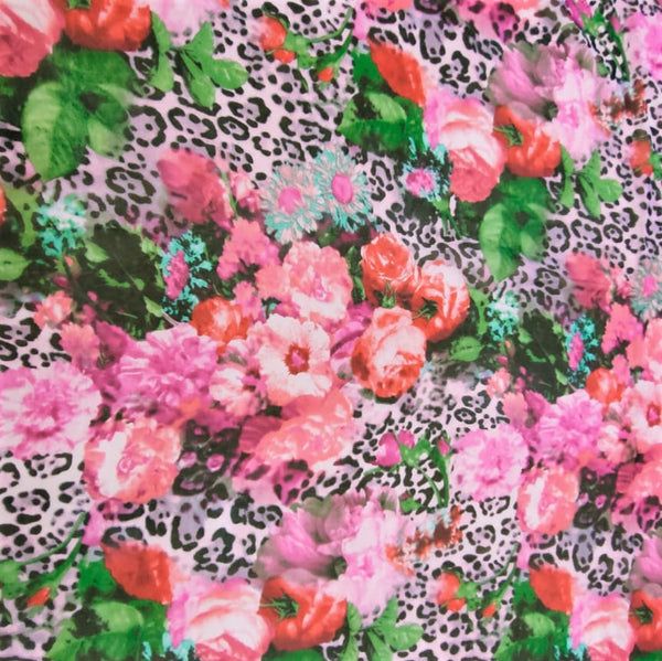Leopard Base Floral Print On Silk Chiffon-SCPS165