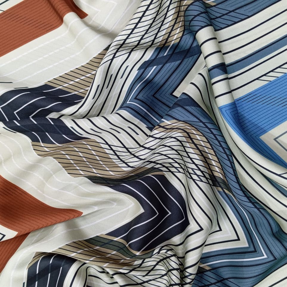 Black & White Zik Zak Print On Korean Satin KSPL16