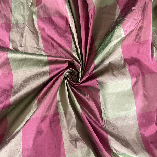 Dupion Silk -Red & Green & Cream-Check