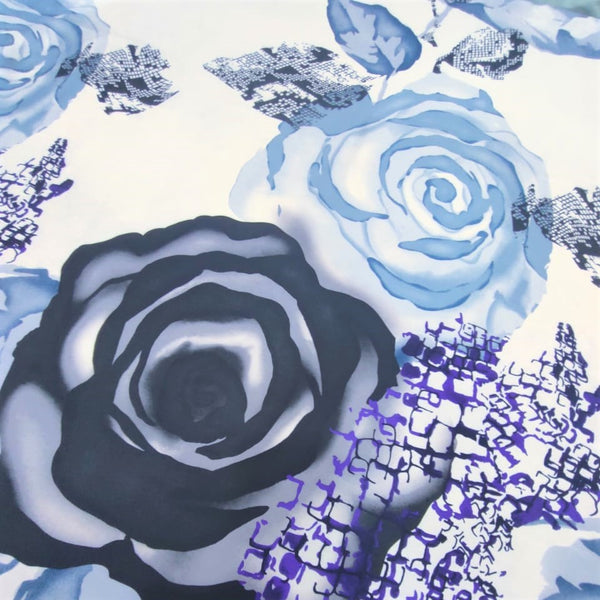 Black & Blue Print On Korean Satin-KSPS15