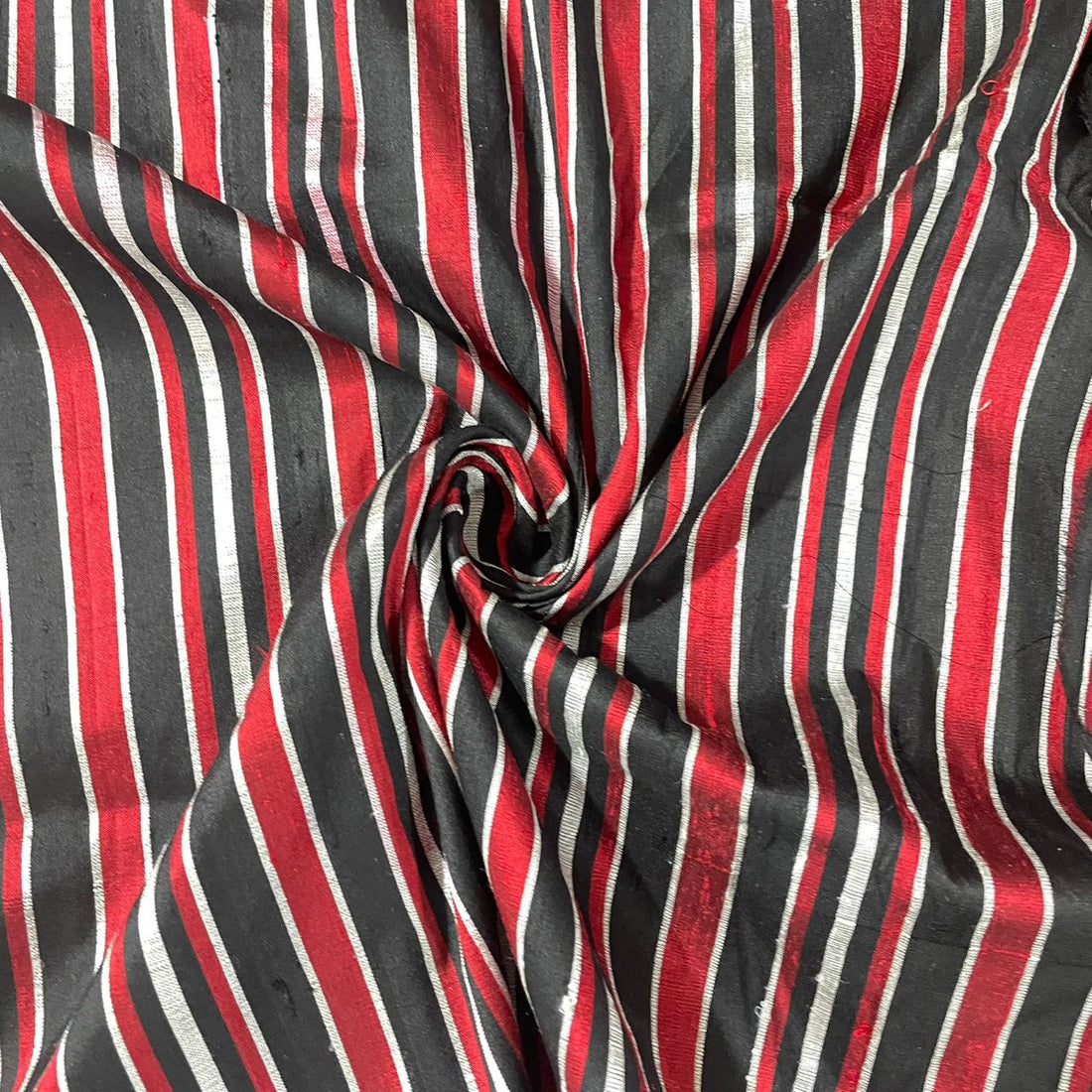 Raw Silk Dupion-Red & Black-Stripes