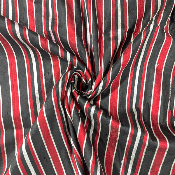Raw Silk Dupion-Red & Black-Stripes