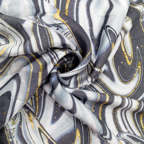 Black & White Marble Print On Korean Satin-KSPA08