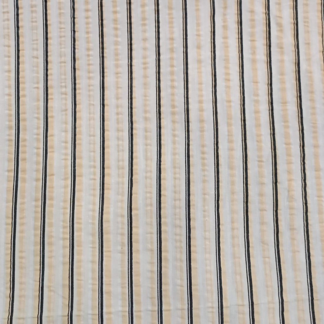 Cotton  Beige & Black  Seersucker Stripe Y/D Fabric SYDS10