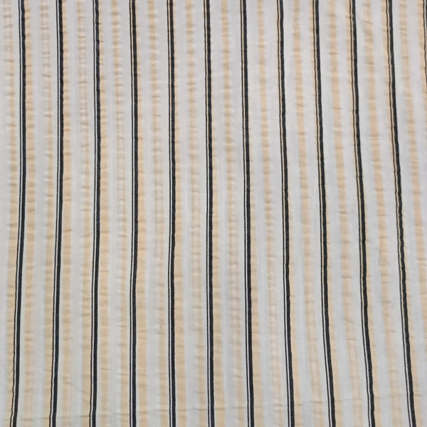 Cotton  Beige & Black  Seersucker Stripe Y/D Fabric SYDS10