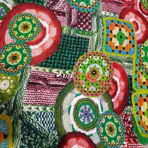 Green Crochet Print On French Rayon-FRPS10