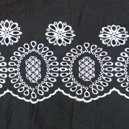Black Bucks Cotton White  Embroidered Fabric