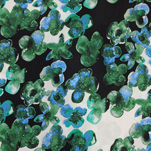 Pond Blue Leaf Print On Korean Satin KSPB31