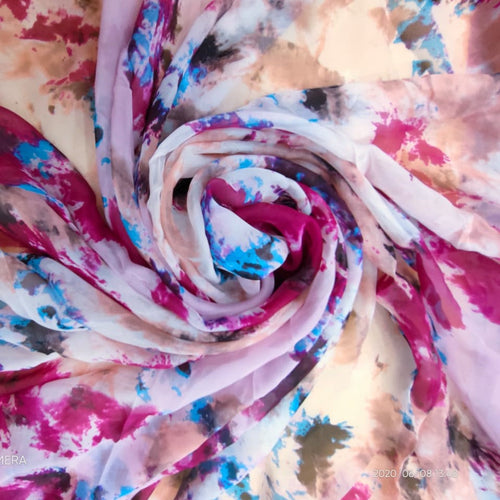 Brush Art Floral Print On Silk Chiffon-SCPS235
