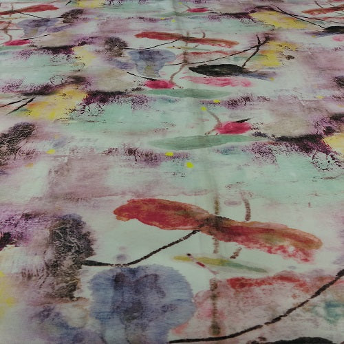 Waterbrush Effect (Red) Print On Banana Crepe-BCPS22