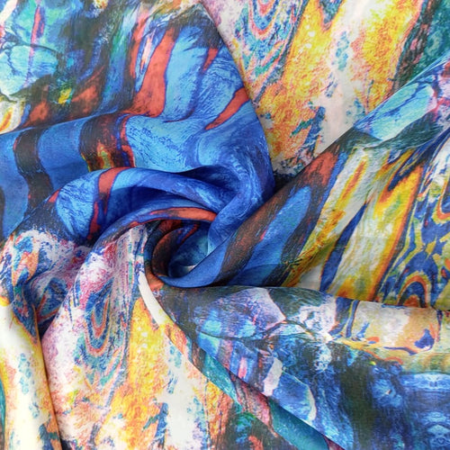 Abstract Multicolor Print On Habutai Satin HSPS24