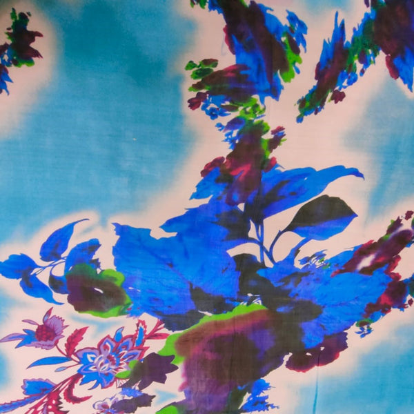 Blue Lilly Flower Print On Silk Chiffon-SCPS118