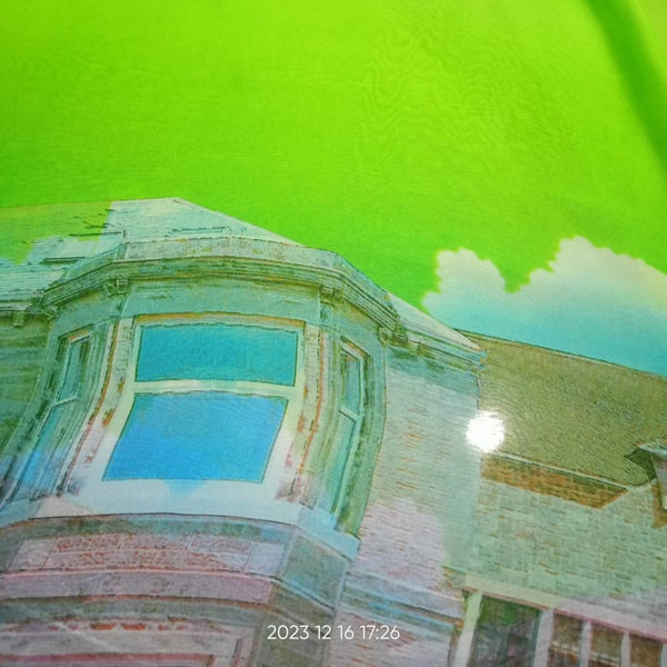 Green Sky House Print On Habutai Satin HSPS34