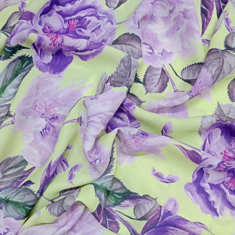 Purple Mariegold Floral Print On Royal Georgette-3