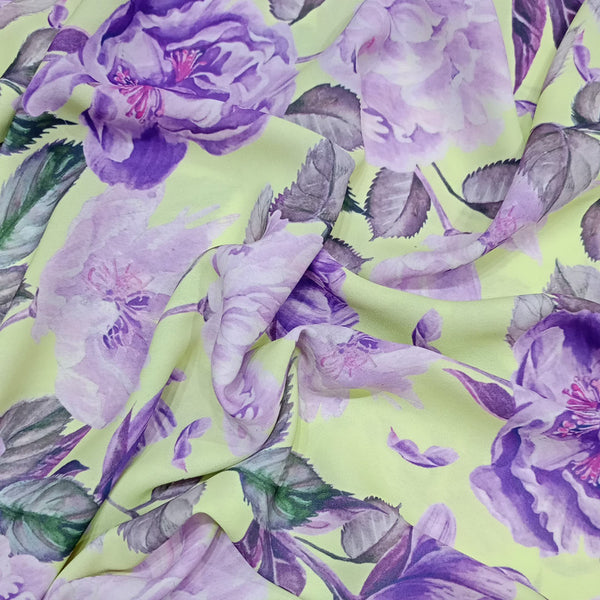 Purple Mariegold Floral Print On Royal Georgette-3