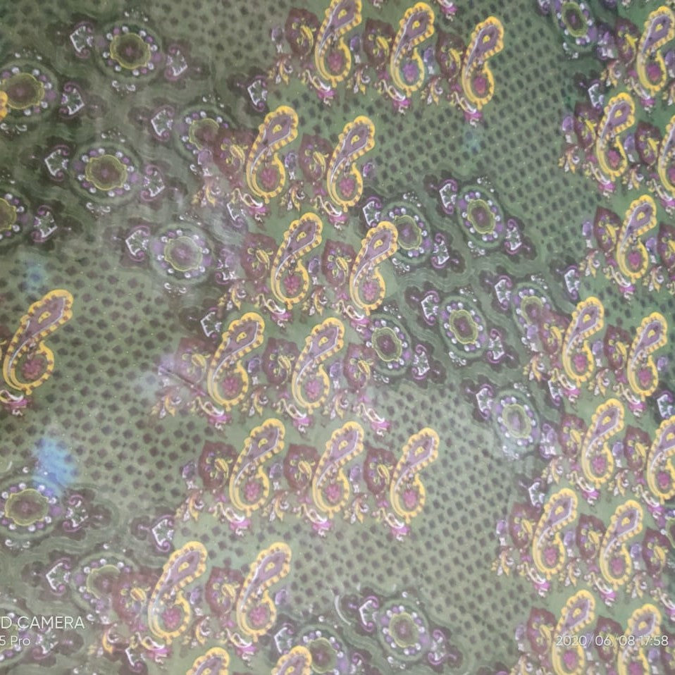 Green Base Mini Paisley Print On Silk Chiffon-SCPS156