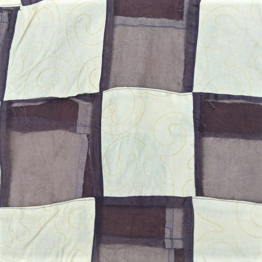 White & Brown Patchwork Silk Woven Fabric