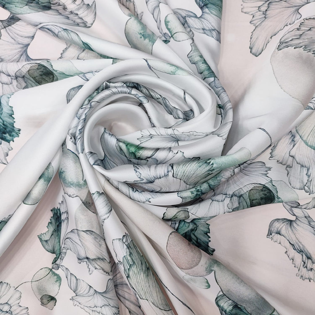 Ocean Flower Print On Korean Satin-KSPL32