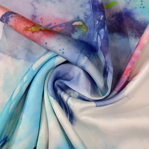 Brush Art Floral Print On Korean Satin KSPA17
