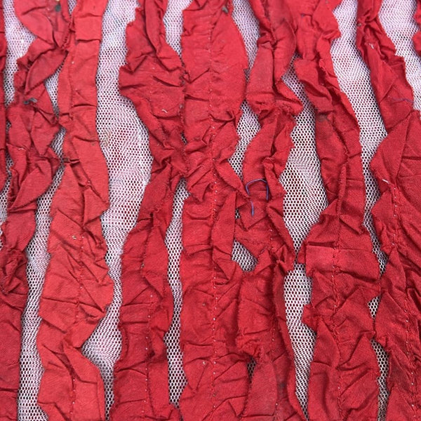 Cotton Net Red Frill Yarn Dyed Fabric FFFS10
