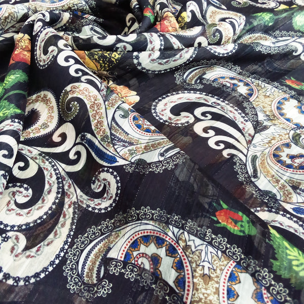 Black Henna Art Print on Chiffon Lurex