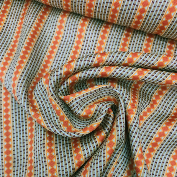 Beige & Orange Ethnic Stripe Print On Twill Satin TSPS08