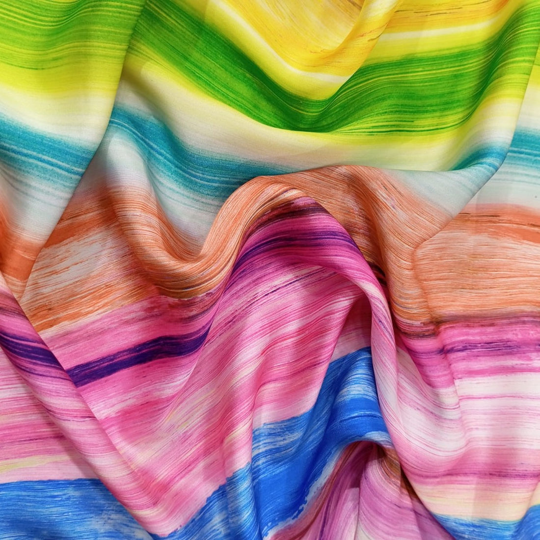 Rainbow Wave Print On Korean Satin KSPB79