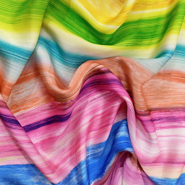Rainbow Wave Print On Korean Satin KSPB79