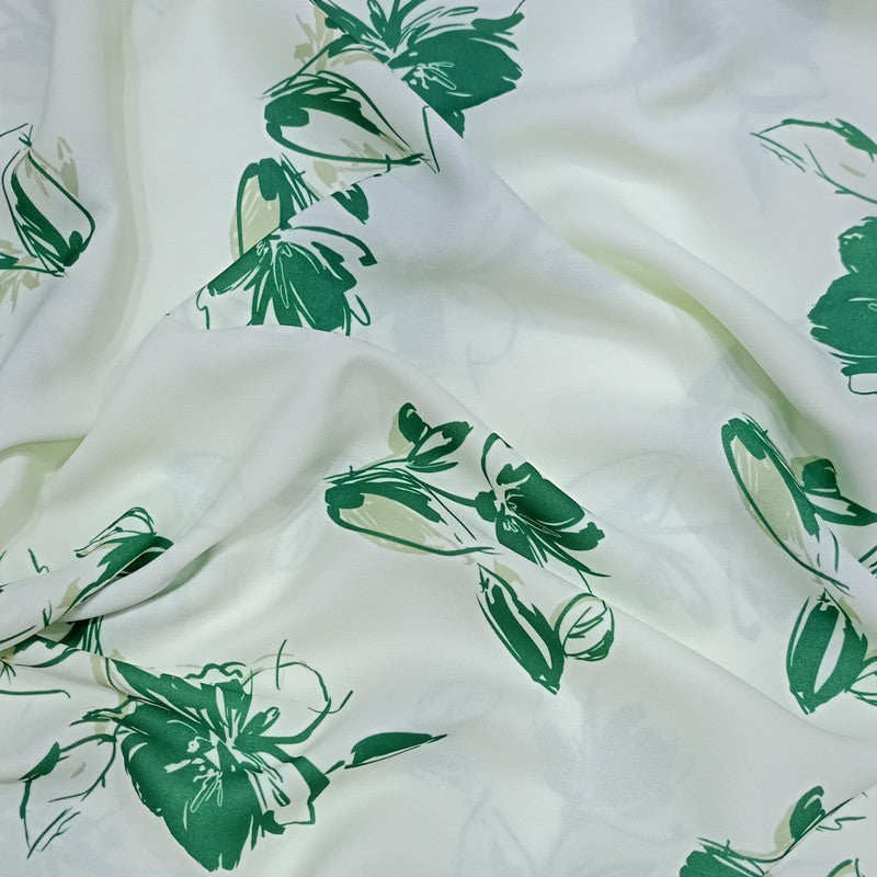 Green Leaf In White Base Print On Royal Georgette RGPA54