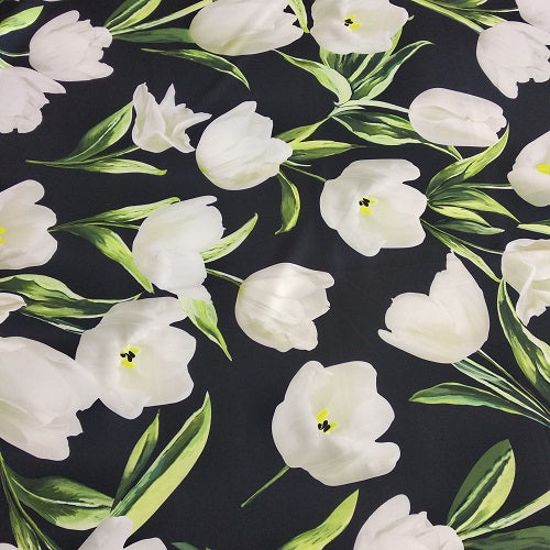 Midnight Tulip Print On Banana Crepe BCPS18