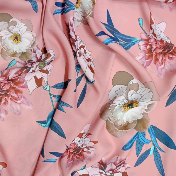 Pink Base Floral Print On Royal Georgette RGPA44