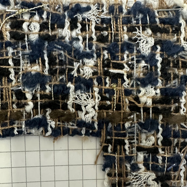 Navy White Beige Boucle Tweed