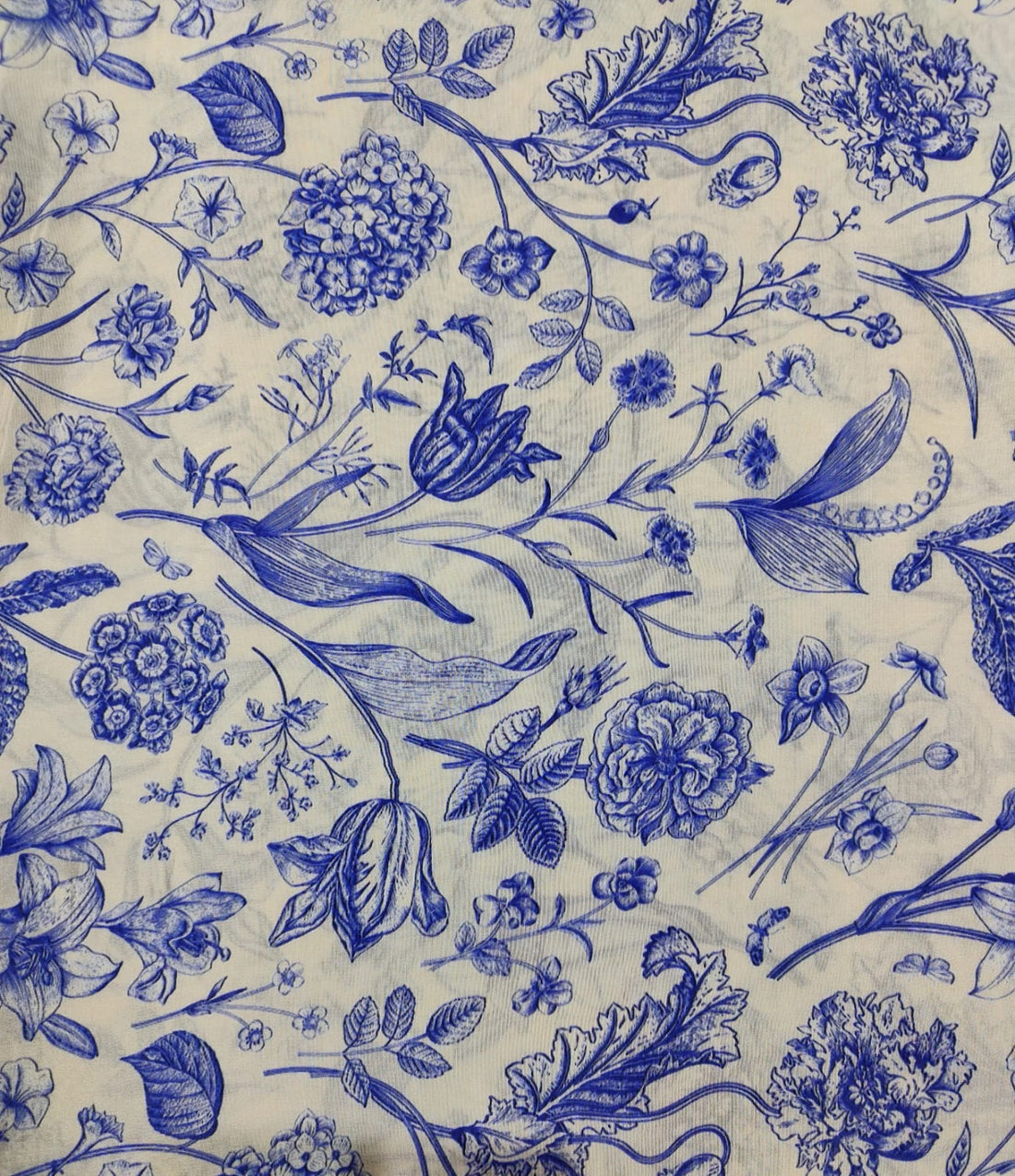 Ink Blue Floral Print On Shushi Voile