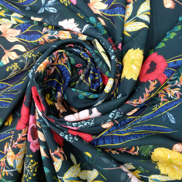 Black Base Garden Print On Royal Georgette RGPL38