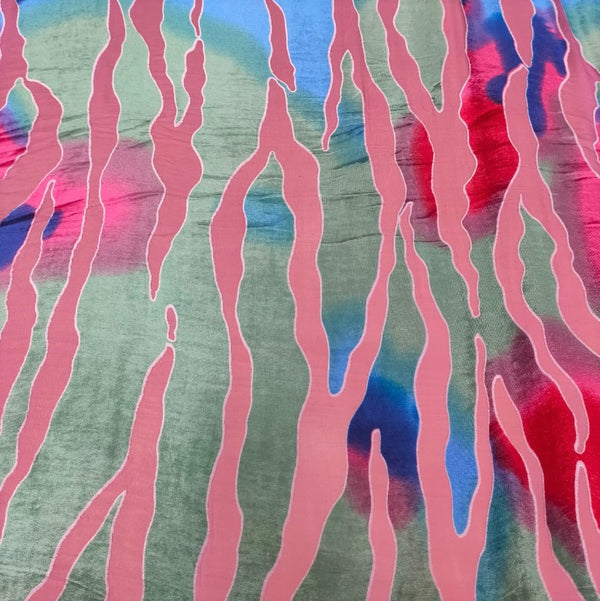 Pink Printed Silk Velvet Brasso Fabric
