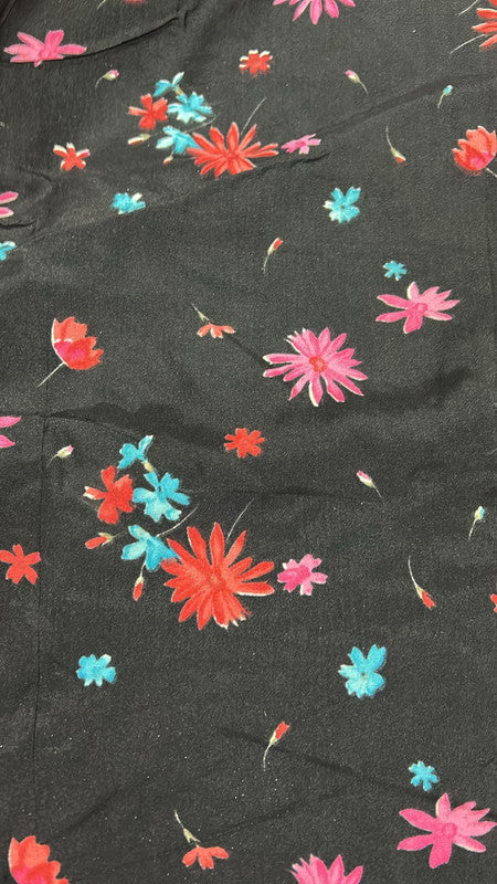 Multi Flower Carbon Foil Print Fabric SFDS135
