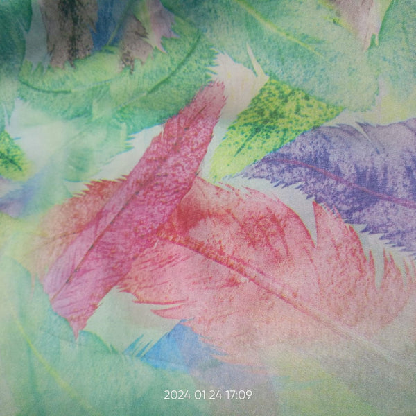 Leaf Multi Colour Print On Habutai Satin HSPS35