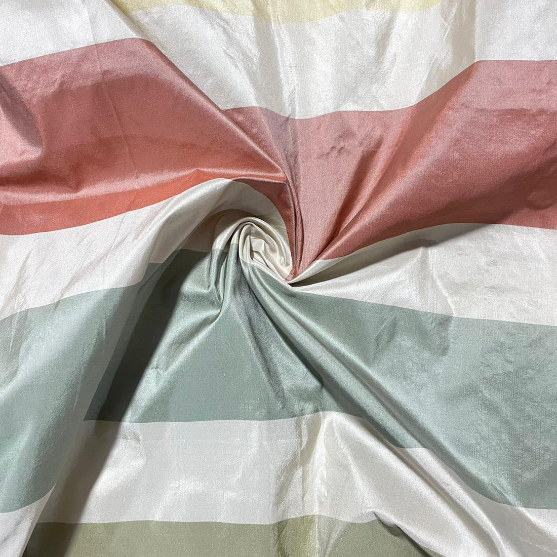Silk Taffeta-Green, Brown & Yellow-Stripes