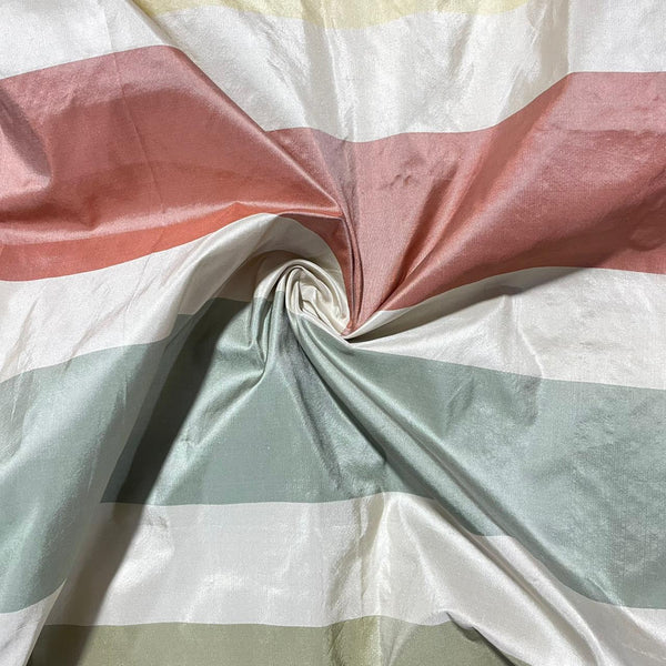 Silk Taffeta-Green, Brown & Yellow-Stripes