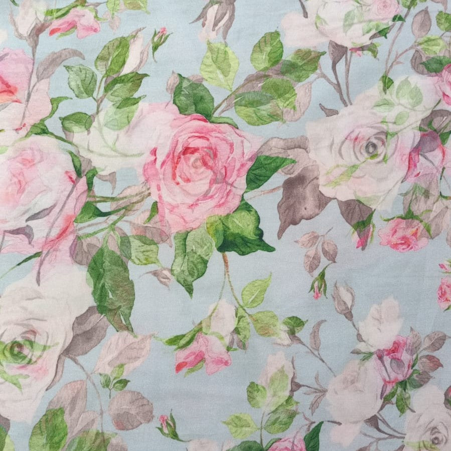 Vintage Floral Sky Blue Parsi Boski Print