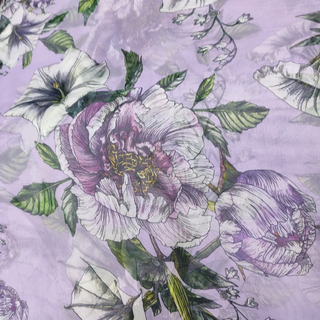Voilet Base Hibiscus Flower Print On Organza ORPA42