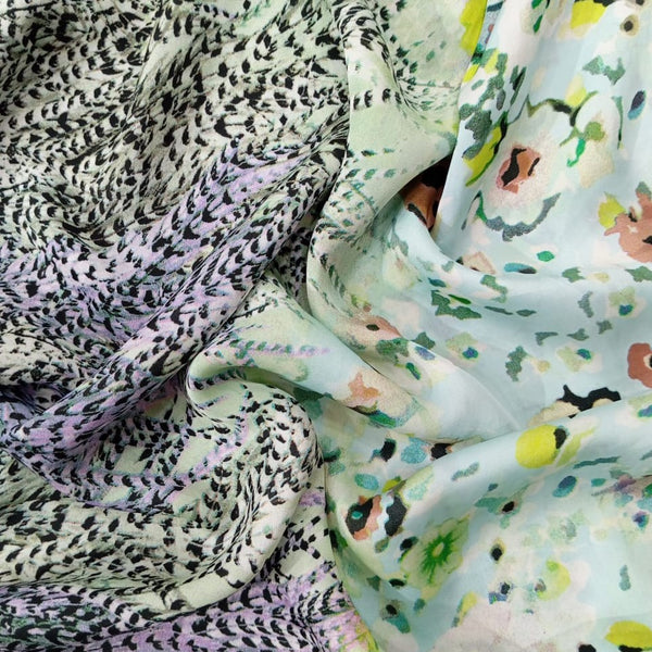 Sky Base Border Floral Print On Habutai Satin HSPS58
