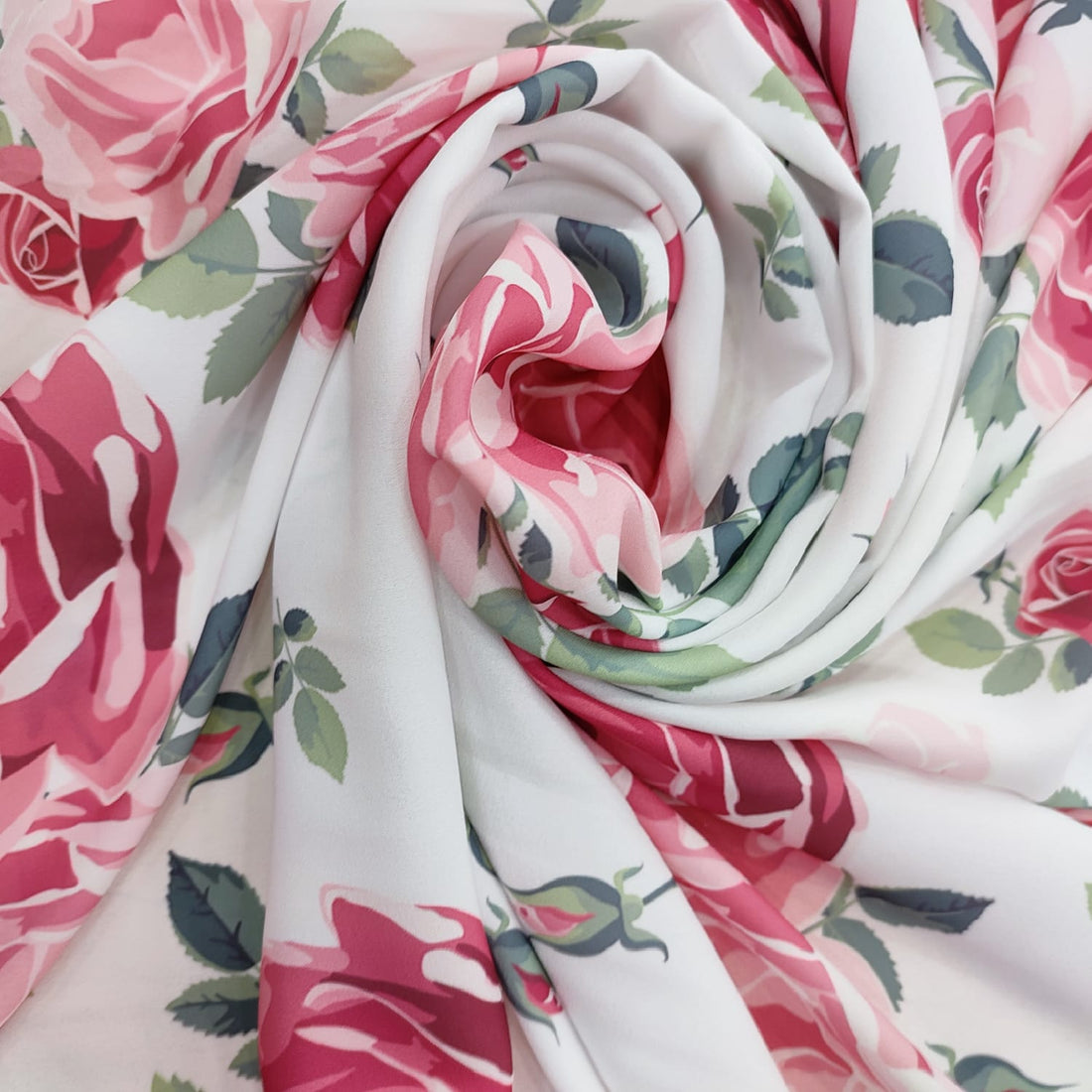Pink Rose In White Base Print On Royal Georgette RGPA31