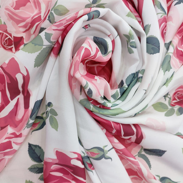 Pink Rose In White Base Print On Royal Georgette RGPA31