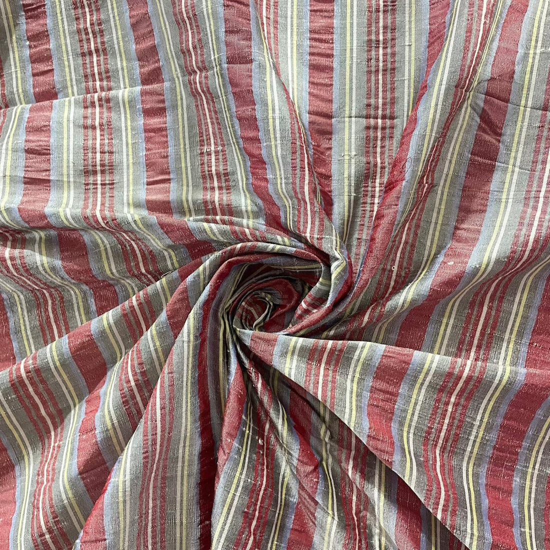 Raw Silk Dupion-Red & Blue-Stripes
