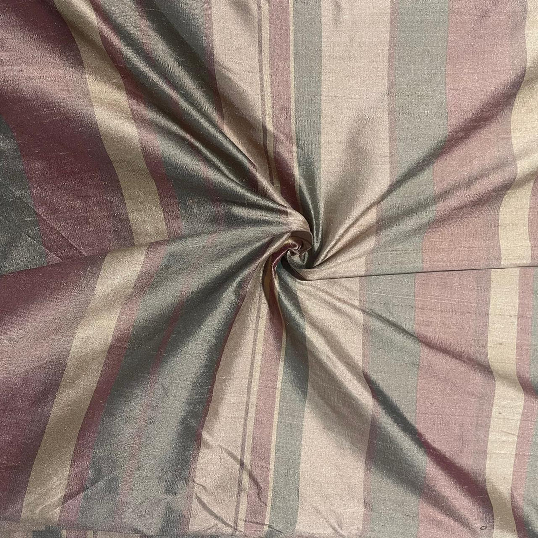 Dupion Silk -Olive & Brown & Gold- Big Stripes
