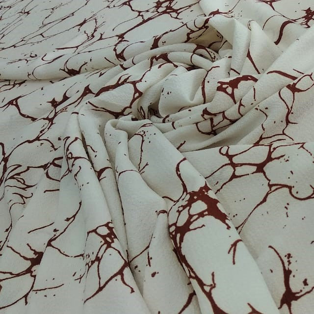 Maroon And White Marble Print On Snake Crepe-SCPS14