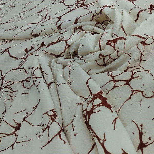 Maroon And White Marble Print On Snake Crepe-SCPS14
