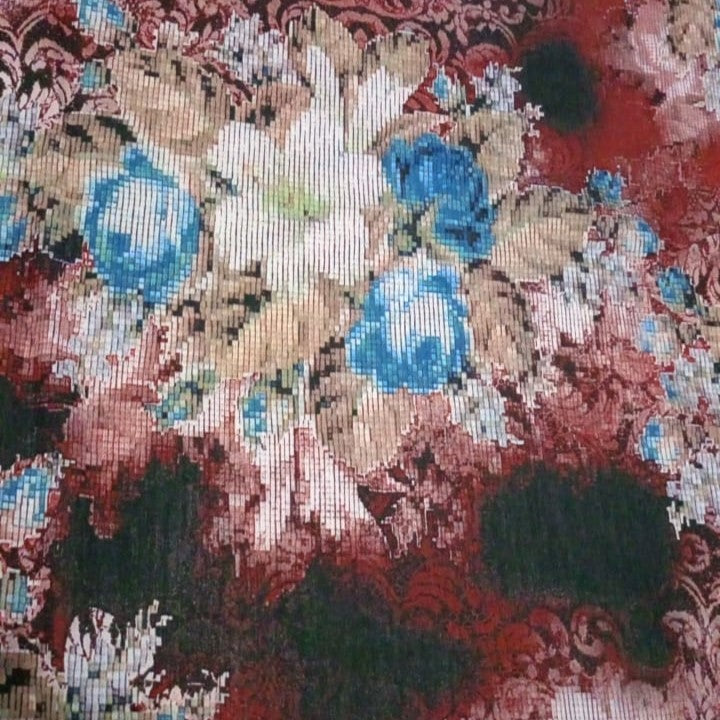Blue Rose Rust Brown Base Print On French Rayon-FRPS04